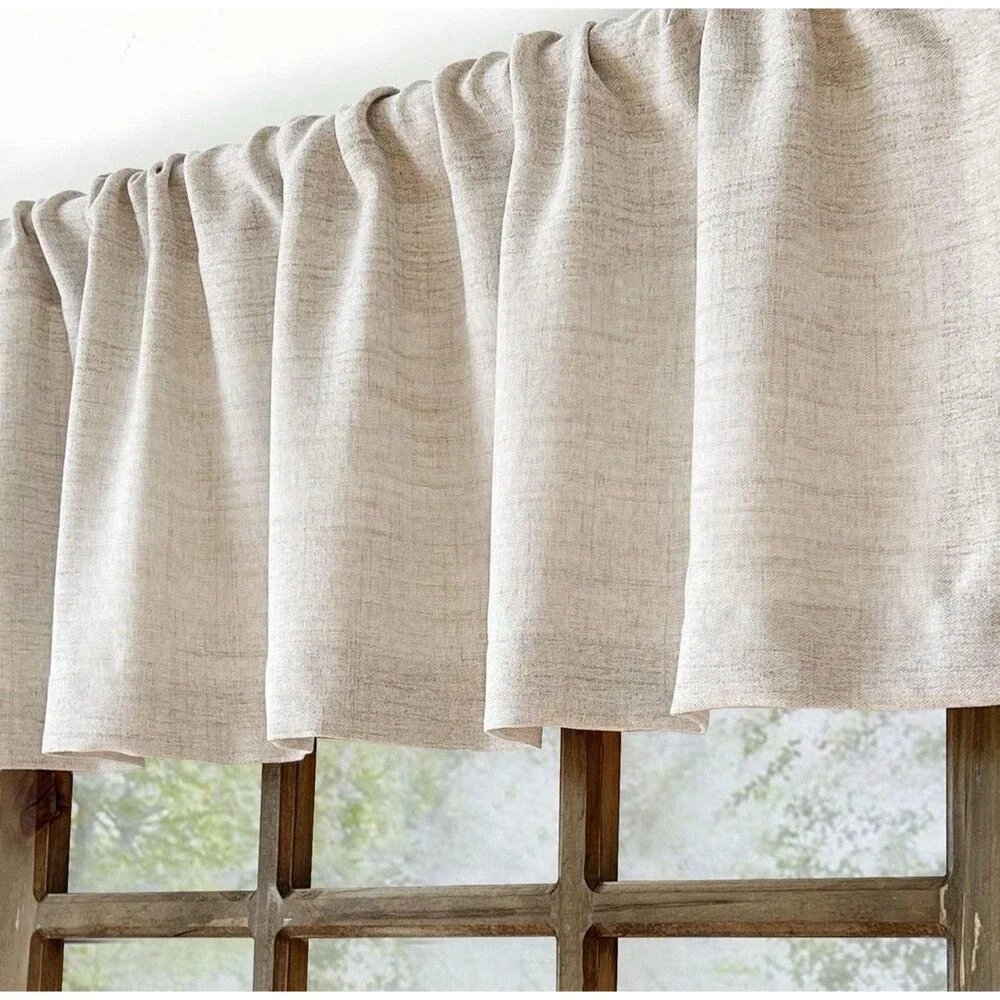 2 Pack Faux Linen Valance for Windows Kitchen LivingRoom Valances 54x15” Natural